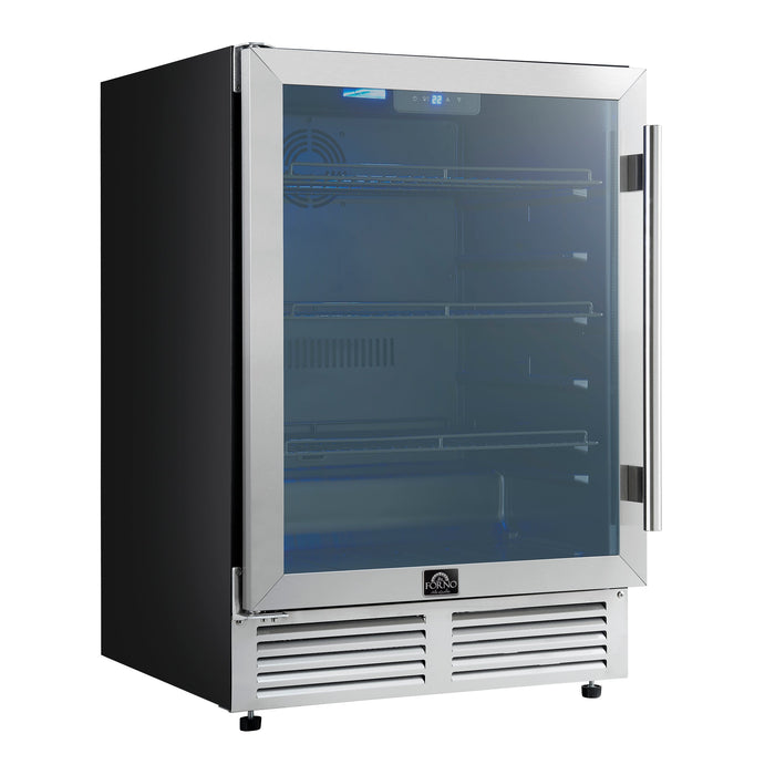 Forno Frescolino 24" 188 Can Beverage Cooler with LED Lighting and Triple Glass Door - Stainless Steel, Black, or White (FWCDR6665-24S)