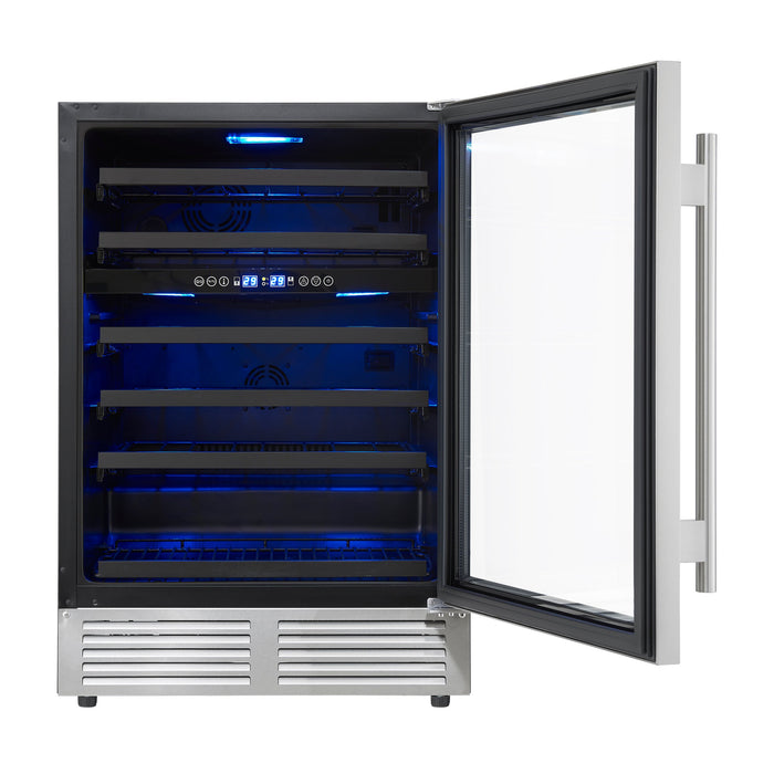 Forno Bacchino 24" 51 Bottle 2 Zone Wine Cooler with LED Lighting and Triple Glass Door - Stainless Steel, Black, or White (FWCDR6634-24S)