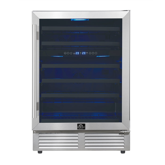 Forno Bacchino 24" 51 Bottle 2 Zone Wine Cooler with LED Lighting and Triple Glass Door - Stainless Steel, Black, or White (FWCDR6634-24S)