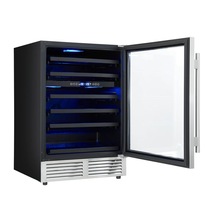 Forno Bacchino 24" 51 Bottle 2 Zone Wine Cooler with LED Lighting and Triple Glass Door - Stainless Steel, Black, or White (FWCDR6634-24S)