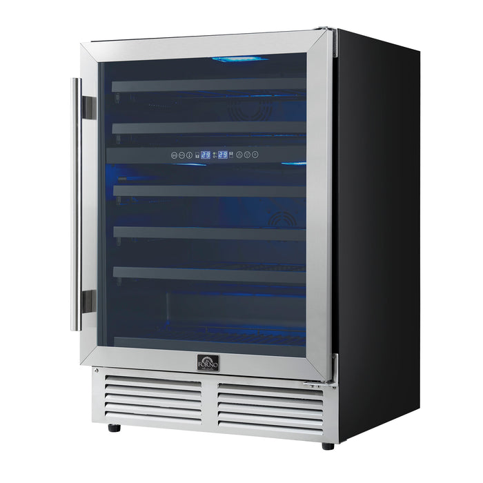 Forno Bacchino 24" 51 Bottle 2 Zone Wine Cooler with LED Lighting and Triple Glass Door - Stainless Steel, Black, or White (FWCDR6634-24S)