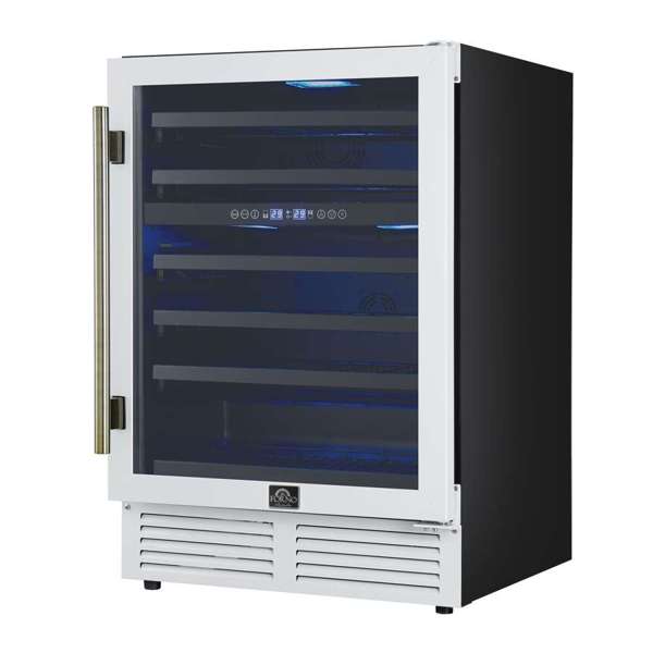 Forno Bacchino 24" 51 Bottle 2 Zone Wine Cooler with LED Lighting and Triple Glass Door - Stainless Steel, Black, or White (FWCDR6634-24S)