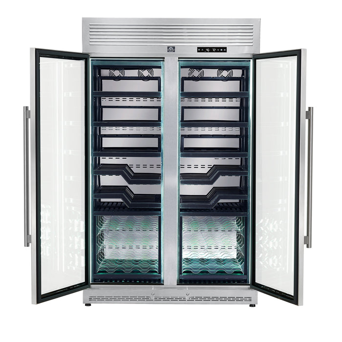 Forno Abruzzo 48" 24 cu.ft. 102 Bottle Dual Zone Wine Cooler with Green Acrylic Holders and Black Shelves in Stainless Steel (FWCDR6610-48S)