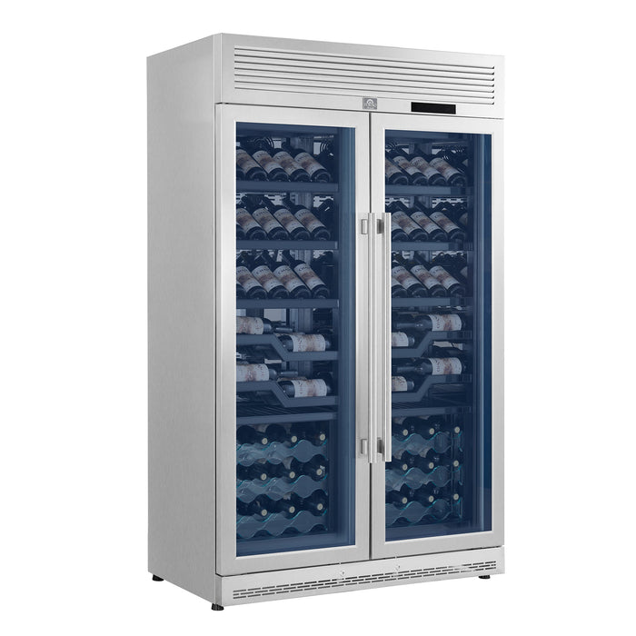 Forno Abruzzo 48" 24 cu.ft. 102 Bottle Dual Zone Wine Cooler with Green Acrylic Holders and Black Shelves in Stainless Steel (FWCDR6610-48S)