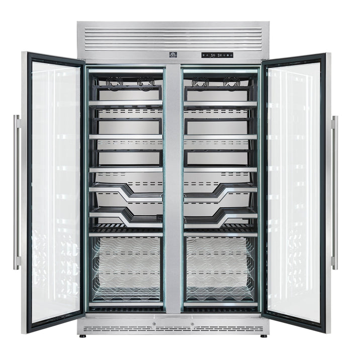 Forno Abruzzo 48" 24 cu.ft. 102 Bottle Dual Zone Wine Cooler with Clear Acrylic Holders &amp; Stainless Trim Shelves in Stainless Steel (FWCDR6611-48S)