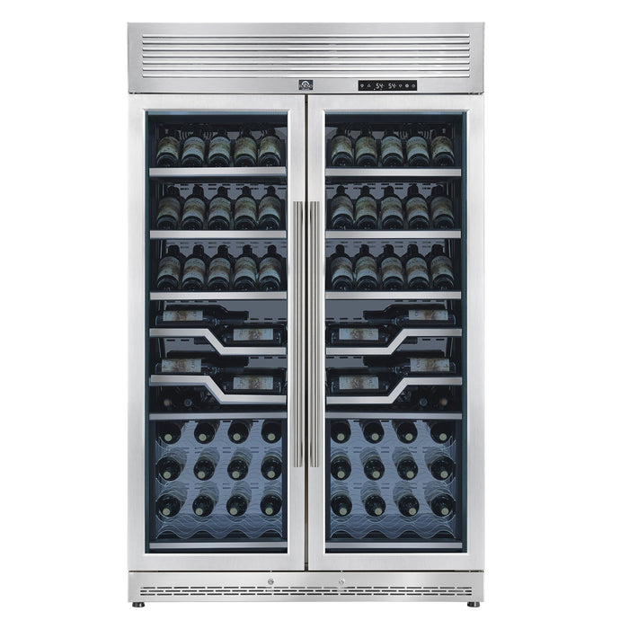 Forno Abruzzo 48" 24 cu.ft. 102 Bottle Dual Zone Wine Cooler with Clear Acrylic Holders &amp; Stainless Trim Shelves in Stainless Steel (FWCDR6611-48S)