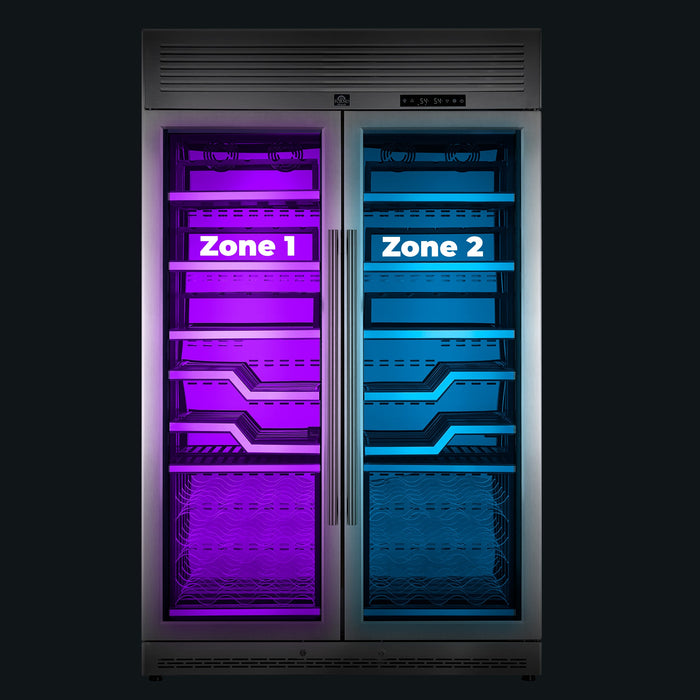 Forno Abruzzo 48" 24 cu.ft. 102 Bottle Dual Zone Wine Cooler with Clear Acrylic Holders &amp; Stainless Trim Shelves in Stainless Steel (FWCDR6611-48S)