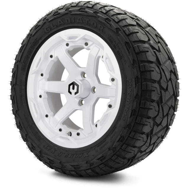 MODZ 14" Gladiator Glossy White Wheels & Off-Road Tires Combo