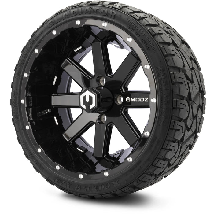 MODZ 14" Assault Glossy Black with Ball Mill Wheels & Off-Road Tires Combo