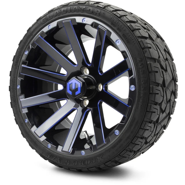MODZ 14" Mauler Glossy Black and Blue with Ball Mill Wheels & Off-Road Tires Combo