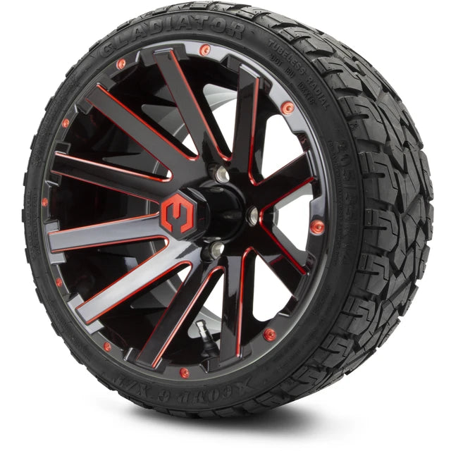 MODZ 14" Mauler Glossy Black and Red with Ball Mill Wheels & Off-Road Tires Combo