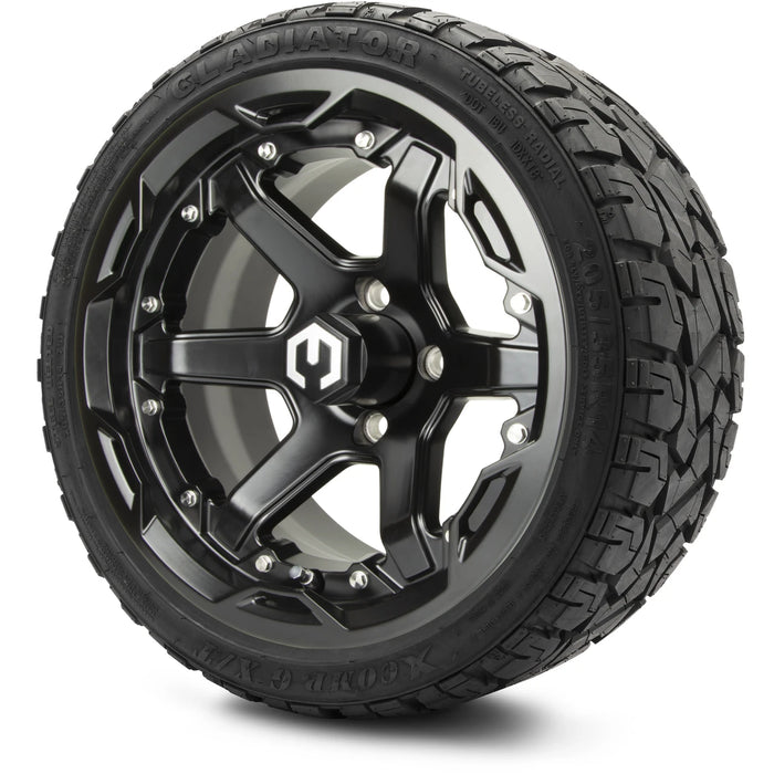MODZ 14" Gladiator Glossy Black Wheels and Off-Road Tires Combo