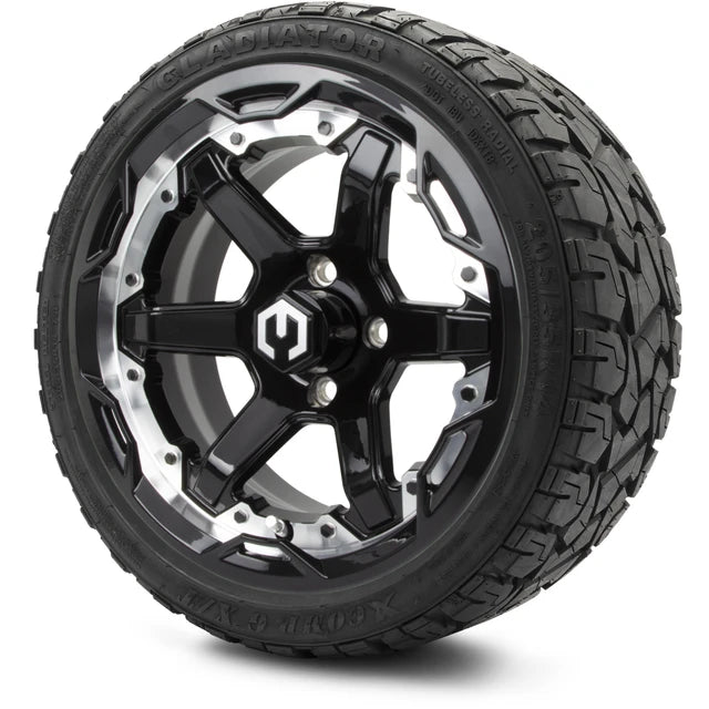 MODZ 14" Gladiator Machine & Black Wheels and Off-Road Tires Combo