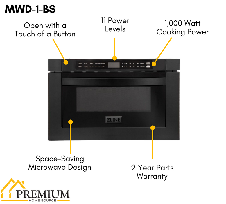 ZLINE 24 in. 1.2 Cu. Ft. Microwave Drawer In Black Stainless Steel (MWD-1-BS)