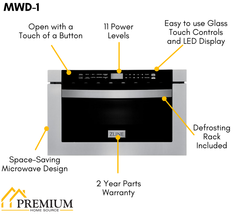 ZLINE 24 Inch 1.2 Cu. Ft. Microwave Drawer In Stainless Steel, MWD-1