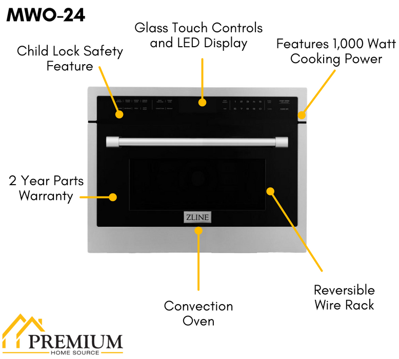 ZLINE 24 in. Built-in Convection Microwave Oven in Stainless Steel with Speed and Sensor Cooking (MWO-24)