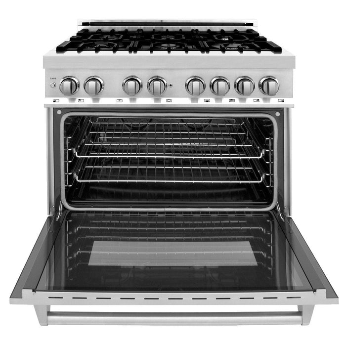 ZLINE Kitchen and Bath Appliance Package - 36 in. Dual Fuel Range, 36 in. Range Hood (2KP-RARH36)