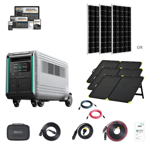 Zendure SuperBase V6400 | 6,438Wh / 3,800W [Nomad Kit] + 3 x 200W 12V Mono Rigid/Folding Solar Panels | Off-Grid Solar Kit