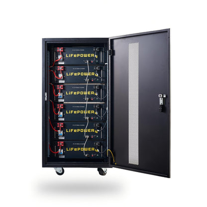 EG4-LifePower4 Lithium Batteries Kit | 30.72kWh | 6 Server Rack Batteries With Pre-Assembled Enclosed Rack | With Door & Wheels | Welded