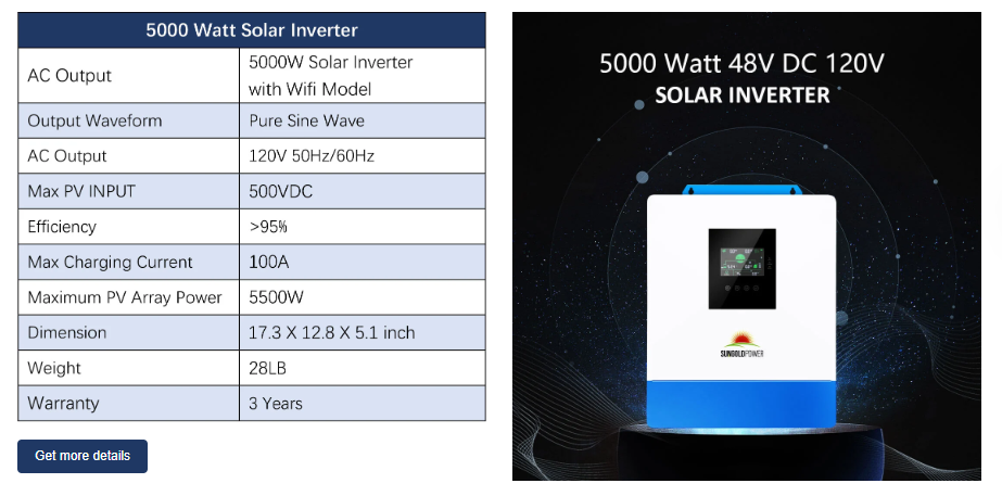 Sungold Power Off-Grid Solar Kit 5000W 48VDC 120V 10.24KWH Lithium Battery 6 X 370 Watts Solar Panels (SGM-5K10M)