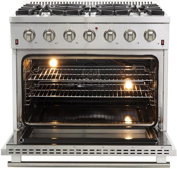 Forno 36″ Galiano Gas Range with 6 Italian Burners in Stainless Steel, FFSGS6244-36