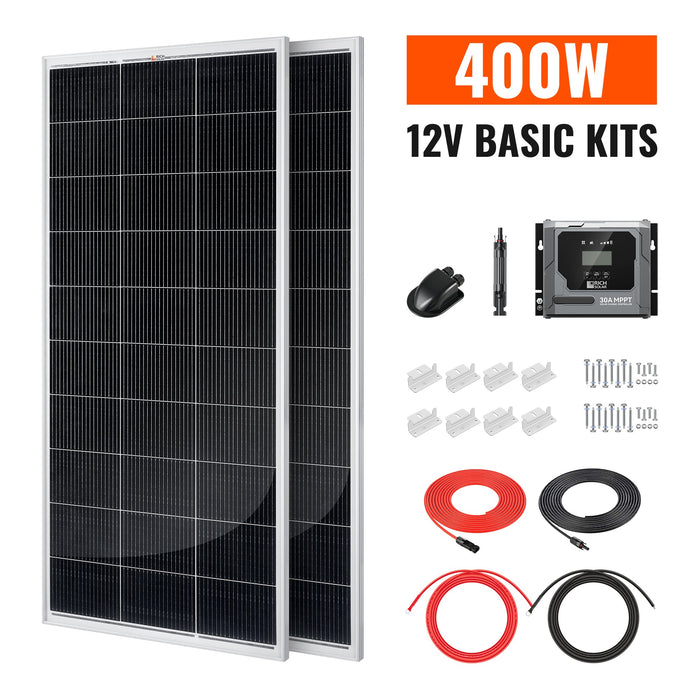 Rich Solar Basic 400 Watt Solar Kit | Solar Panel & Charge Controller Kit for RVs, Vans & Off-Grid Applications | Expandable Solar Charging (RS-K4004)