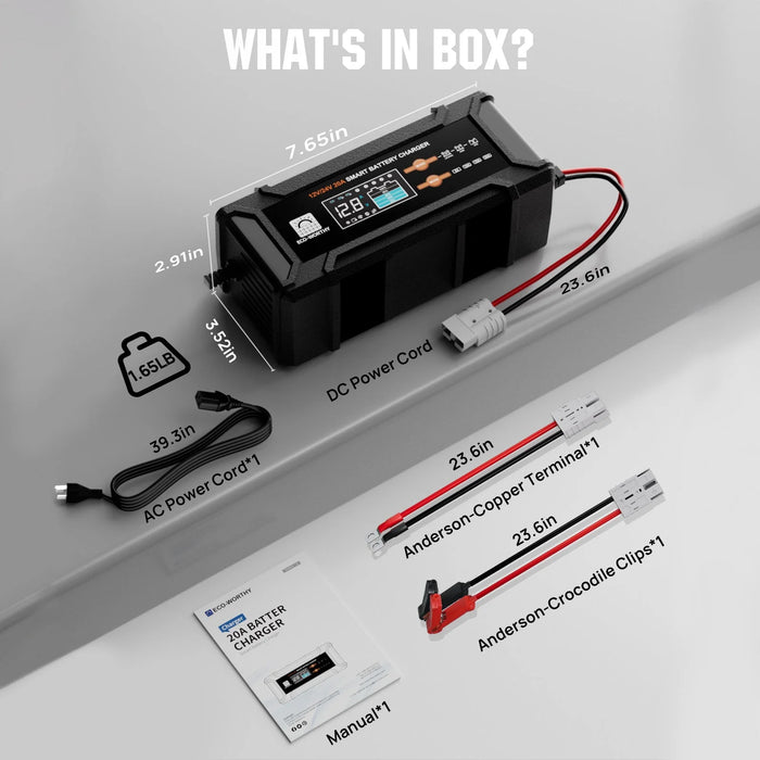 Eco-Worthy 20A 12V/24V Smart Battery Charger with LCD Display for Most Batteries