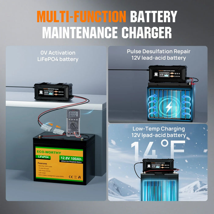 Eco-Worthy 20A 12V/24V Smart Battery Charger with LCD Display for Most Batteries