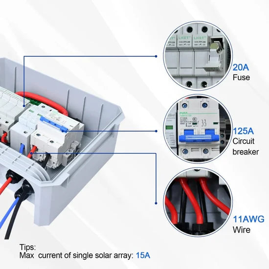 Eco-Worthy Upgraded 6 String PV Combiner Box with 25A Current Fuse & 125A Circuit Breaker