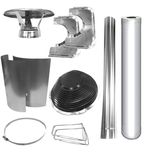 Harvia WHP1000500-PKG Chimney & Assembly Kit, Barrel, Flat Roof, Stainless