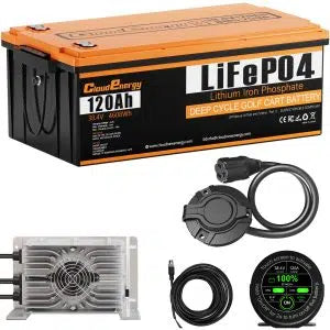Cloudenergy 36V (38.4V) 120Ah LiFePO4 Golf Cart Battery — BMS Upgrade Edition with 250A Bluetooth Smart BMS & Touch Monitor