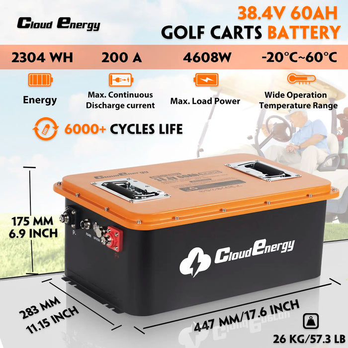 Cloudenergy 36V (38.4V) 60Ah LiFePo4 Golf Cart Battery With 20A Charger