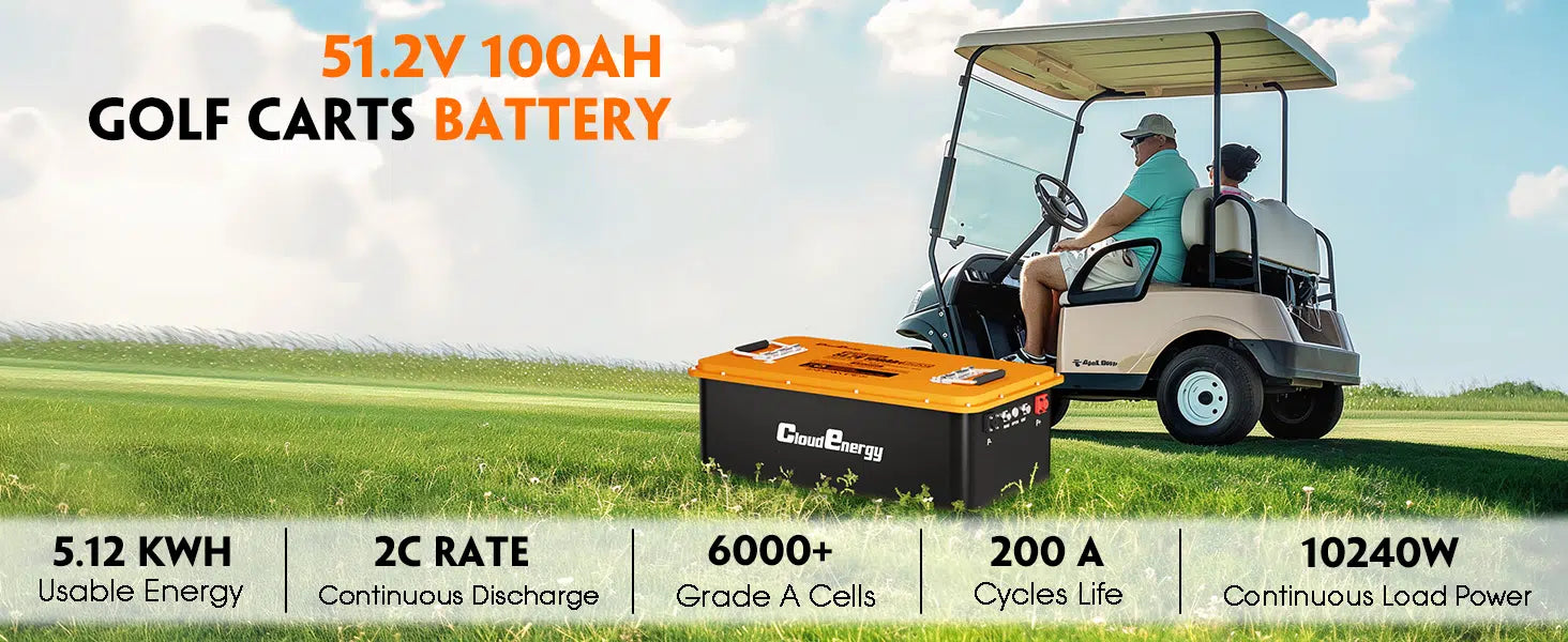 Cloudenergy 48V (51.2V) 100Ah LiFePo4 Golf Cart Battery With 20A Charger