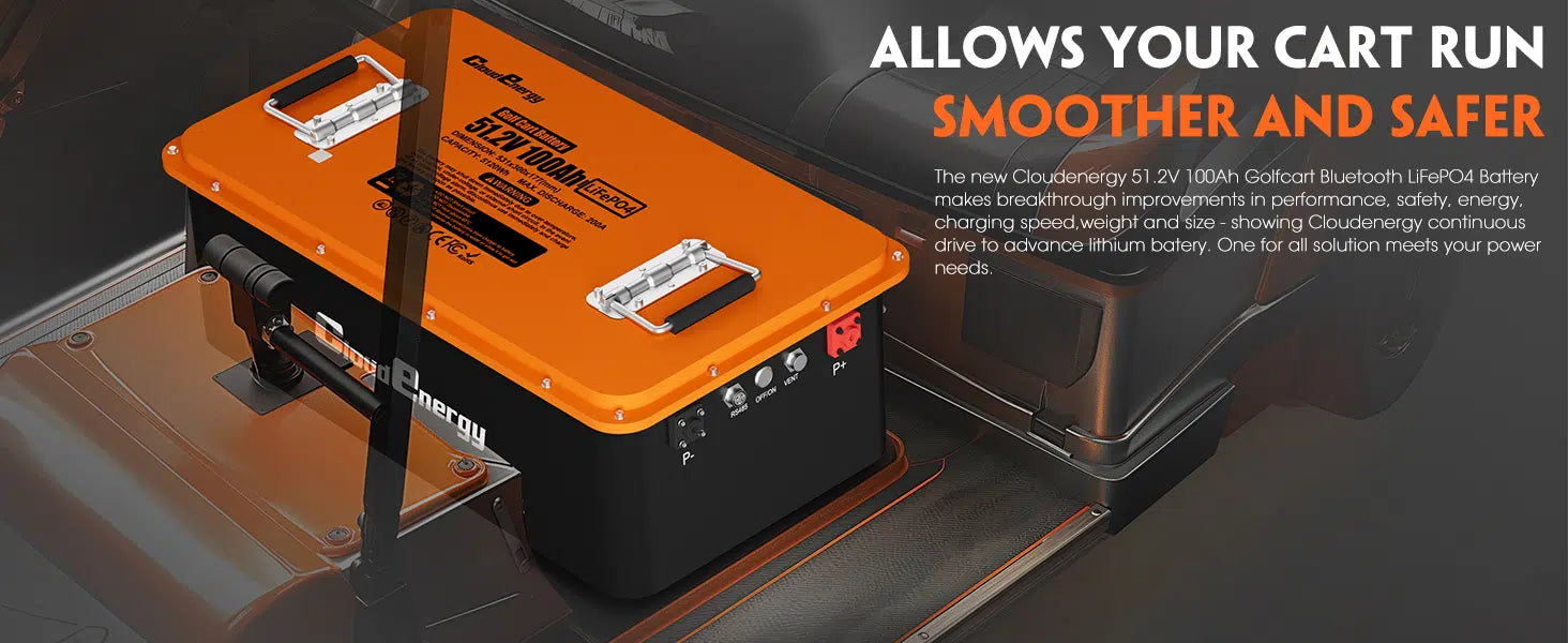 Cloudenergy 48V (51.2V) 100Ah LiFePo4 Golf Cart Battery With 20A Charger