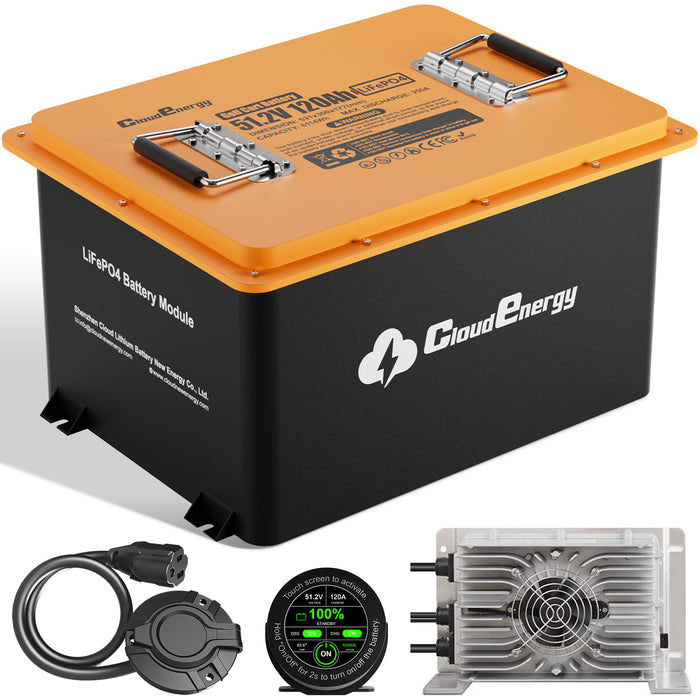 Cloudenergy 48V 120Ah LiFePO4 Deep Cycle Golf Cart Lithium Battery - Cube Design