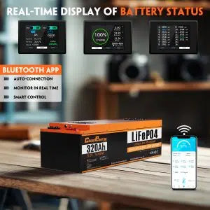 Cloudenergy 48V (51.2V) 320Ah LiFePO4 Golf Cart Battery – Iron Shell, Bluetooth BMS, Touch Monitor & 20A Charger