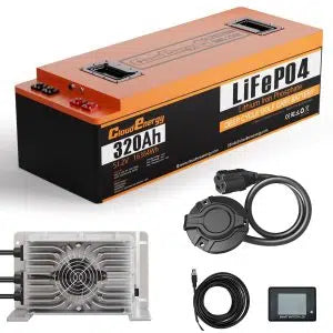 Cloudenergy 48V (51.2V) 320Ah LiFePO4 Golf Cart Battery – Iron Shell, Bluetooth BMS, Touch Monitor & 20A Charger
