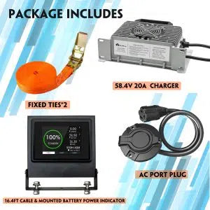 Cloudenergy 48V (51.2V) 320Ah LiFePO4 Golf Cart Battery – Iron Shell, Bluetooth BMS, Touch Monitor & 20A Charger