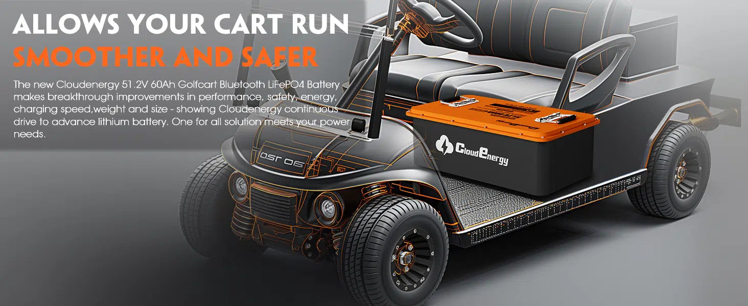 Cloudenergy 48V (51.2V) 60Ah LiFePo4 Golf Cart Battery With 20A Charger