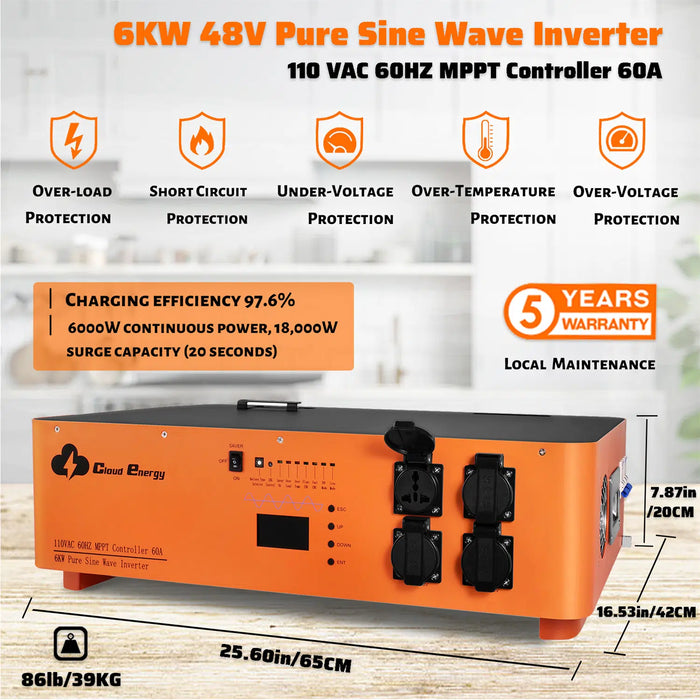 Cloudenergy 6000W Pure Sine Wave Inverter - 48V Stacked Power Solution (IV-6000)