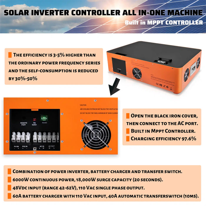 Cloudenergy 6000W Pure Sine Wave Inverter - 48V Stacked Power Solution (IV-6000)