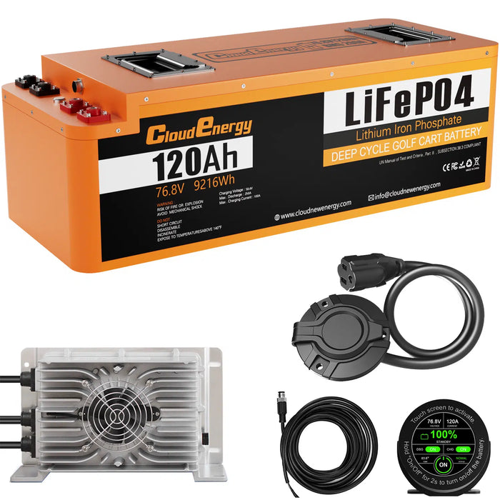 Cloudenergy 72V (76.8V) 120Ah LiFePO4 Golf Cart Battery – Metal Case Long Design Kit
