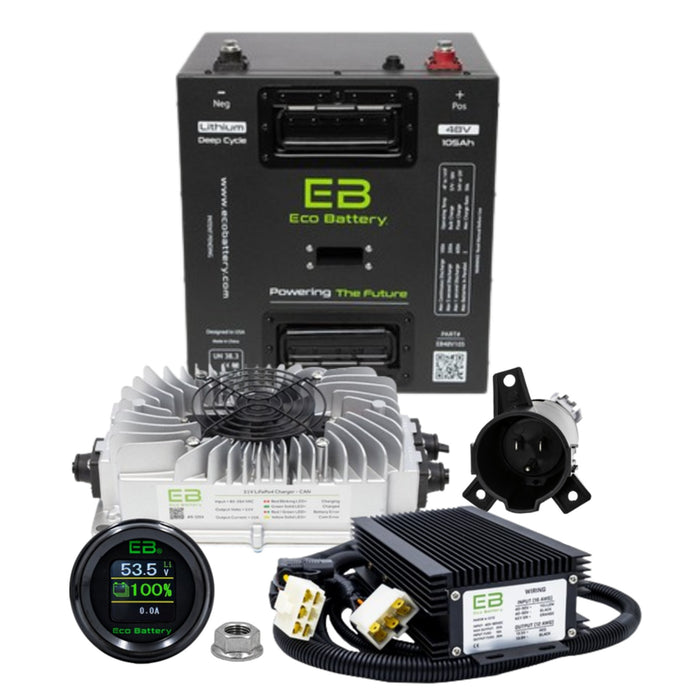 Eco Battery 51V 105Ah "Thru Hole" Lithium Bundle Kit with Charger & Optional 12V Converter