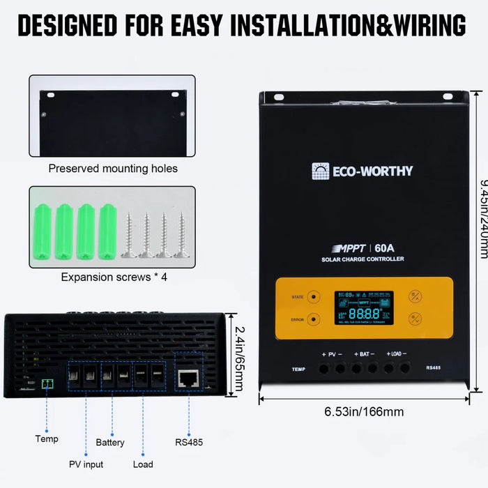 Eco-Worthy 60A 12/24/36/48V MPPT OLED Display Solar Charge Controller Regulator