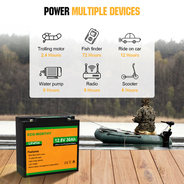 Eco-Worthy 12V LiFePO4 Lithium Battery - 10Ah 20Ah 30Ah