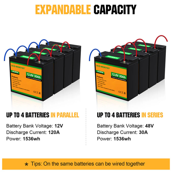 Eco-Worthy 12V LiFePO4 Lithium Battery - 10Ah 20Ah 30Ah