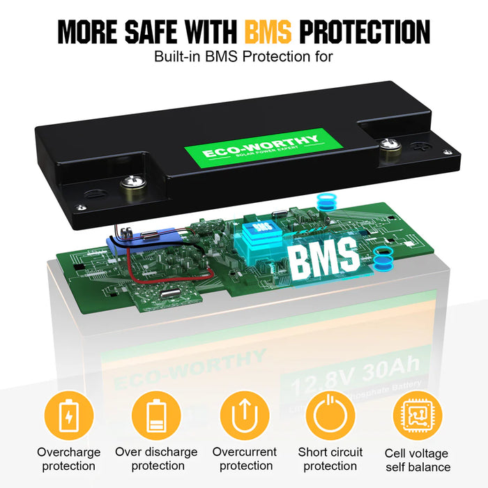 Eco-Worthy 12V LiFePO4 Lithium Battery - 10Ah 20Ah 30Ah