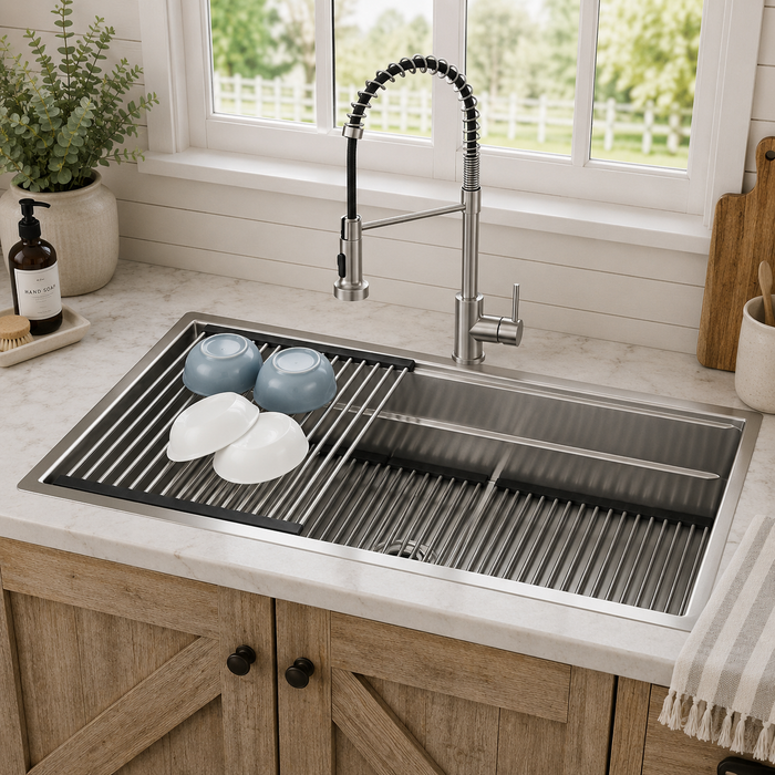Forno Acqua 45" Drop-In/Undermount 3 Level Workstation Sink, Custom Fit Accessories in Stainless Steel (J-WP32)