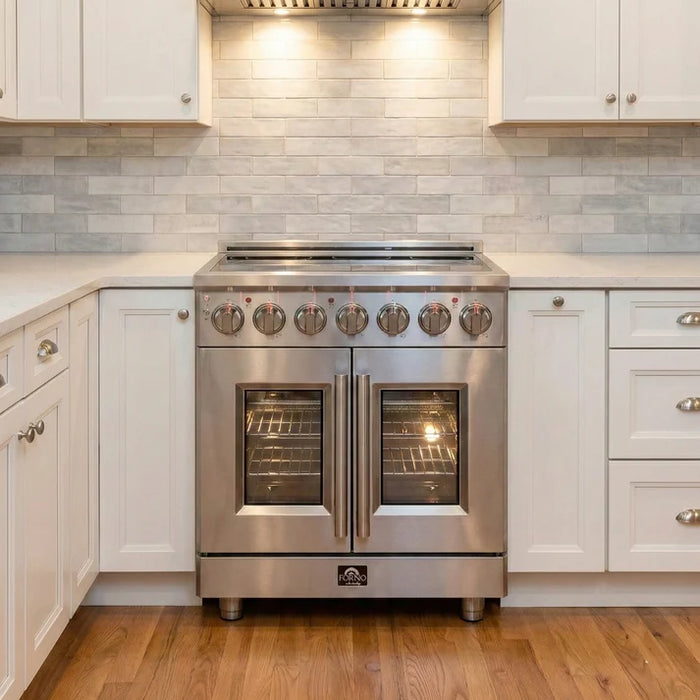 Forno Massimo 30-Inch 4.32 cu. ft. Electric Range, 5 Radiant Elements, French Door, Convection Oven, Air Fryer - Stainless Steel, Black or White (FFSEL6955-30)