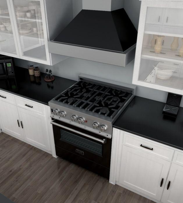 ZLINE 30 in. Professional Gas Burner/Electric Oven in DuraSnow® Stainless with Black Matte Door (RAS-BLM-30)
